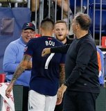 Coach Bruce Arena, Gustavo Bou (7) during New England Revolution and New York City Football Club MLS match at Gillette Stadium in Foxboro, MA on Sunday, September 29, 2019. Revs won 2-0. CREDIT/CHRIS ADUAMA.