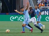 Tony Rocha (15), Luis Caicedo (27) during New England Revolution and New York City Football Club MLS match at Gillette Stadium in Foxboro, MA on Sunday, September 29, 2019. Revs won 2-0. CREDIT/CHRIS ADUAMA.
