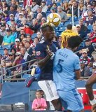 Wilfried Zahibo (23), Eric Miller (5) during New England Revolution and New York City Football Club MLS match at Gillette Stadium in Foxboro, MA on Sunday, September 29, 2019. Revs won 2-0. CREDIT/CHRIS ADUAMA.