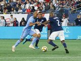 Heber (9), Brandon Bye (15) during New England Revolution and New York City Football Club MLS match at Gillette Stadium in Foxboro, MA on Sunday, September 29, 2019. Revs won 2-0. CREDIT/CHRIS ADUAMA.