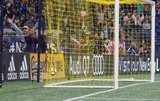 Ball in net during New England Revolution and New York City Football Club MLS match at Gillette Stadium in Foxboro, MA on Sunday, September 29, 2019. Revs won 2-0. CREDIT/CHRIS ADUAMA.