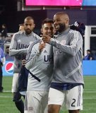 Revs players celebrating end of season after New England Revolution and New York City Football Club MLS match at Gillette Stadium in Foxboro, MA on Sunday, September 29, 2019. Revs won 2-0. CREDIT/CHRIS ADUAMA.