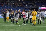 Revs players celebrating end of season after New England Revolution and New York City Football Club MLS match at Gillette Stadium in Foxboro, MA on Sunday, September 29, 2019. Revs won 2-0. CREDIT/CHRIS ADUAMA.