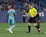 Ref Drew Fischer during N.E. Revolution and New York Red Bulls MLS match at Gillette Stadium in Foxboro, MA on Saturday, April 20, 2019. Revs won 1-0. CREDIT/ CHRIS ADUAMA