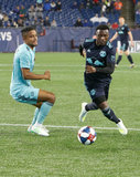 Michael Mancienne (28), Derrick Etienne (7) during N.E. Revolution and New York Red Bulls MLS match at Gillette Stadium in Foxboro, MA on Saturday, April 20, 2019. Revs won 1-0. CREDIT/ CHRIS ADUAMA