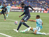 Michael Mancienne (28), Derrick Etienne (7) during N.E. Revolution and New York Red Bulls MLS match at Gillette Stadium in Foxboro, MA on Saturday, April 20, 2019. Revs won 1-0. CREDIT/ CHRIS ADUAMA