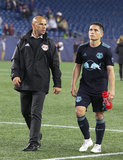 Head Coach Chris Armas, Connor Lade (5) during N.E. Revolution and New York Red Bulls MLS match at Gillette Stadium in Foxboro, MA on Saturday, April 20, 2019. Revs won 1-0. CREDIT/ CHRIS ADUAMA