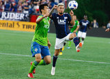 during New England Revolution and Seattle Sounders FC MLS match at Gillette Stadium in Foxboro, MA on Saturday, July 7,  2018. The match ended in 0-0 tie. CREDIT/ CHRIS ADUAMA