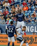 Wilfried Zahibo (23), Kacper Przybylko (23) during New England Revolution and Philadelphia Union MLS match at Gillette Stadium in Foxboro, MA on Wednesday, June 26, 2019. The match ended in 1-1 tie. CREDIT/CHRIS ADUAMA