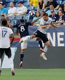 Edgar Castillo (8), Alejandro Bedoya (11) during New England Revolution and Philadelphia Union MLS match at Gillette Stadium in Foxboro, MA on Wednesday, June 26, 2019. The match ended in 1-1 tie. CREDIT/CHRIS ADUAMA