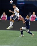 Kai Wagner (27), Brandon Bye (15) during New England Revolution and Philadelphia Union MLS match at Gillette Stadium in Foxboro, MA on Wednesday, June 26, 2019. The match ended in 1-1 tie. CREDIT/CHRIS ADUAMA
