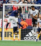 Jalil Anibaba (3), Auston Trusty (26) during New England Revolution and Philadelphia Union MLS match at Gillette Stadium in Foxboro, MA on Wednesday, June 26, 2019. The match ended in 1-1 tie. CREDIT/CHRIS ADUAMA