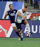Kacper Przybylko (23), Edgar Castillo (8) during New England Revolution and Philadelphia Union MLS match at Gillette Stadium in Foxboro, MA on Wednesday, June 26, 2019. The match ended in 1-1 tie. CREDIT/CHRIS ADUAMA