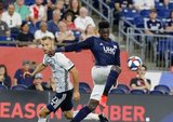 Jalil Anibaba (3), Kacper Przybylko (23) during New England Revolution and Philadelphia Union MLS match at Gillette Stadium in Foxboro, MA on Wednesday, June 26, 2019. The match ended in 1-1 tie. CREDIT/CHRIS ADUAMA