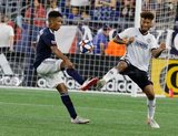 Juan Agudelo (17), Auston Trusty (26) during New England Revolution and Philadelphia Union MLS match at Gillette Stadium in Foxboro, MA on Wednesday, June 26, 2019. The match ended in 1-1 tie. CREDIT/CHRIS ADUAMA