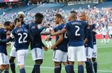 Revs Goal Celebration during New England Revolution and Philadelphia Union MLS match at Gillette Stadium in Foxboro, MA on Wednesday, June 26, 2019. The match ended in 1-1 tie. CREDIT/CHRIS ADUAMA