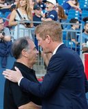 Coach Bruce Arena, Coach Jim Curtin during New England Revolution and Philadelphia Union MLS match at Gillette Stadium in Foxboro, MA on Wednesday, June 26, 2019. The match ended in 1-1 tie. CREDIT/CHRIS ADUAMA