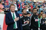Coach Jim Curtin, Pat Noonan during New England Revolution and Philadelphia Union MLS match at Gillette Stadium in Foxboro, MA on Wednesday, June 26, 2019. The match ended in 1-1 tie. CREDIT/CHRIS ADUAMA