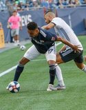 Juan Agudelo (17) during New England Revolution and Philadelphia Union MLS match at Gillette Stadium in Foxboro, MA on Wednesday, June 26, 2019. The match ended in 1-1 tie. CREDIT/CHRIS ADUAMA