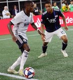 Jamiro Monteiro (35), Brandon Bye (15) during New England Revolution and Philadelphia Union MLS match at Gillette Stadium in Foxboro, MA on Wednesday, June 26, 2019. The match ended in 1-1 tie. CREDIT/CHRIS ADUAMA