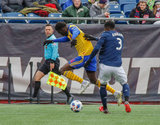 Dominique Badji (14) and Jalil Anibaba (3) during New England Revolution's 2018 MLS Home Opener with Colorado Rapids at Gillette Stadium in Foxboro, MA on Saturday, March 10, 2018.Revs won 2-1.CREDIT/ CHRIS ADUAMA