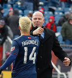 Diego Fagundez (14) and Revs Head Coach Brad Friedel during New England Revolution's 2018 MLS Home Opener with Colorado Rapids at Gillette Stadium in Foxboro, MA on Saturday, March 10, 2018.Revs won 2-1.CREDIT/ CHRIS ADUAMA