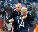 Diego Fagundez (14) and Revs Head Coach Brad Friedel during New England Revolution's 2018 MLS Home Opener with Colorado Rapids at Gillette Stadium in Foxboro, MA on Saturday, March 10, 2018.Revs won 2-1.CREDIT/ CHRIS ADUAMA