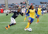 Cristian Penilla (70) and Marlon Hairston (94) during New England Revolution's 2018 MLS Home Opener with Colorado Rapids at Gillette Stadium in Foxboro, MA on Saturday, March 10, 2018.Revs won 2-1.CREDIT/ CHRIS ADUAMA
