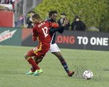 Omar Holness (12) and Xavier Kouassi (2) during Revolution and Real Salt Lake MLS match at Gillette Stadium in Foxboro, MA on Saturday, May 13, 2017. Revs won 4-0. CREDIT/ CHRIS ADUAMA.
