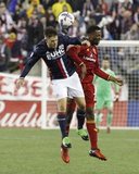 Kelyn Rowe (11) and Aaron Maund (21) during Revolution and Real Salt Lake MLS match at Gillette Stadium in Foxboro, MA on Saturday, May 13, 2017. Revs won 4-0. CREDIT/ CHRIS ADUAMA.
