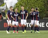 Revs Celebrate Goal during Revolution and Real Salt Lake MLS match at Gillette Stadium in Foxboro, MA on Saturday, May 13, 2017. Revs won 4-0. CREDIT/ CHRIS ADUAMA. 