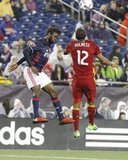 Xavier Kouassi (2) and Omar Holness (12) during Revolution and Real Salt Lake MLS match at Gillette Stadium in Foxboro, MA on Saturday, May 13, 2017. Revs won 4-0. CREDIT/ CHRIS ADUAMA.