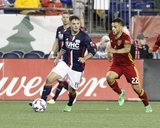 Kelyn Rowe (11) and Ricardo Velazco (22), during Revolution and Real Salt Lake MLS match at Gillette Stadium in Foxboro, MA on Saturday, May 13, 2017. Revs won 4-0. CREDIT/ CHRIS ADUAMA.
