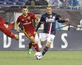 Diego Fagundez (14) and Ricardo Velazco (22) during Revolution and Real Salt Lake MLS match at Gillette Stadium in Foxboro, MA on Saturday, May 13, 2017. Revs won 4-0. CREDIT/ CHRIS ADUAMA.