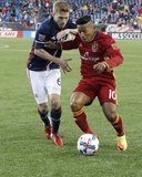 Scott Caldwell (6) and Joao Plata (10) during Revolution and Real Salt Lake MLS match at Gillette Stadium in Foxboro, MA on Saturday, May 13, 2017. Revs won 4-0. CREDIT/ CHRIS ADUAMA.  