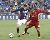 Kelyn Rowe (11) and Joao Plata (10) during Revolution and Real Salt Lake MLS match at Gillette Stadium in Foxboro, MA on Saturday, May 13, 2017. Revs won 4-0. CREDIT/ CHRIS ADUAMA.