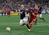 Antonio Delamea (19), Corey Baird (17) during New England Revolution and Real Salt Lake MLS match at Gillette Stadium in Foxboro, MA on Saturday, September 21, 2019. The match ended 0-0 tie. CREDIT/CHRIS ADUAMA.