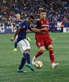 DeJuan Jones (24), Damir Kreilach (8) during New England Revolution and Real Salt Lake MLS match at Gillette Stadium in Foxboro, MA on Saturday, September 21, 2019. The match ended 0-0 tie. CREDIT/CHRIS ADUAMA.