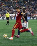 Damir Kreilach (8), Wilfried Zahibo (23) during New England Revolution and Real Salt Lake MLS match at Gillette Stadium in Foxboro, MA on Saturday, September 21, 2019. The match ended 0-0 tie. CREDIT/CHRIS ADUAMA.