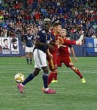 Wilfried Zahibo (23), Damir Kreilach (8) during New England Revolution and Real Salt Lake MLS match at Gillette Stadium in Foxboro, MA on Saturday, September 21, 2019. The match ended 0-0 tie. CREDIT/CHRIS ADUAMA.
