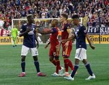 Wilfried Zahibo (23), Everton Luiz (25), Damir Kreilach (8) during New England Revolution and Real Salt Lake MLS match at Gillette Stadium in Foxboro, MA on Saturday, September 21, 2019. The match ended 0-0 tie. CREDIT/CHRIS ADUAMA.