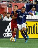 Brandon Bye (15), Sebastian Saucedo (23) during New England Revolution and Real Salt Lake MLS match at Gillette Stadium in Foxboro, MA on Saturday, September 21, 2019. The match ended 0-0 tie. CREDIT/CHRIS ADUAMA.