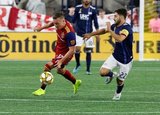 Carles Gil (22), Corey Baird (17) during New England Revolution and Real Salt Lake MLS match at Gillette Stadium in Foxboro, MA on Saturday, September 21, 2019. The match ended 0-0 tie. CREDIT/CHRIS ADUAMA.