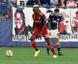 Sam Johnson (50), Gustavo Bou (7) during New England Revolution and Real Salt Lake MLS match at Gillette Stadium in Foxboro, MA on Saturday, September 21, 2019. The match ended 0-0 tie. CREDIT/CHRIS ADUAMA.
