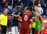 Wilfried Zahibo (23), Damir Kreilach (8), Donny Toia (4) during New England Revolution and Real Salt Lake MLS match at Gillette Stadium in Foxboro, MA on Saturday, September 21, 2019. The match ended 0-0 tie. CREDIT/CHRIS ADUAMA.
