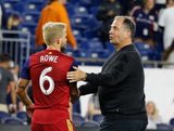 Kelyn Rowe (6), Head Coach Bruce Arena during New England Revolution and Real Salt Lake MLS match at Gillette Stadium in Foxboro, MA on Saturday, September 21, 2019. The match ended 0-0 tie. CREDIT/CHRIS ADUAMA.