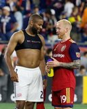 Andrew Farrell (2), Luke  Mulholland (19) during New England Revolution and Real Salt Lake MLS match at Gillette Stadium in Foxboro, MA on Saturday, September 21, 2019. The match ended 0-0 tie. CREDIT/CHRIS ADUAMA.