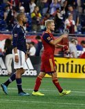 Teal Bunbury (10), Kelyn Rowe (6) during New England Revolution and Real Salt Lake MLS match at Gillette Stadium in Foxboro, MA on Saturday, September 21, 2019. The match ended 0-0 tie. CREDIT/CHRIS ADUAMA.