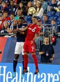 DeJuan Jones (24), Erickson Gallardo (9) during New England Revolution and Toronto FC MLS match at Gillette Stadium in Foxboro, MA on Saturday, August 31, 2019. The match ended in 1-1 tie. CREDIT/ CHRIS ADUAMA