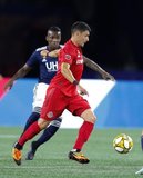 Luis Caicedo (27), Marco Delgado (8) during New England Revolution and Toronto FC MLS match at Gillette Stadium in Foxboro, MA on Saturday, August 31, 2019. The match ended in 1-1 tie. CREDIT/ CHRIS ADUAMA